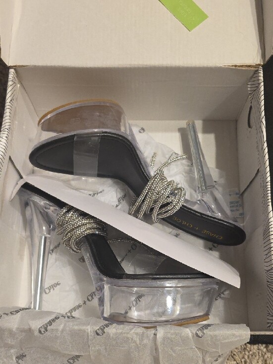 Chase + Chloe Clear Platform Stiletto Sandals with Rhinestone Wrap
